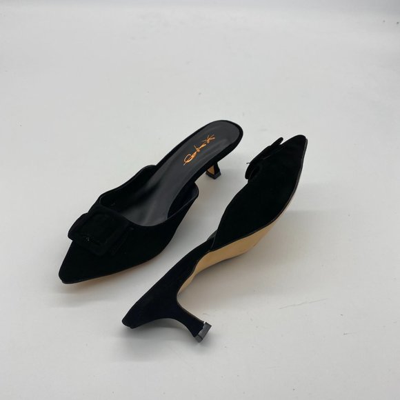 XYD Black Pointy Toe Kitten Heel Mules - Picture 5 of 10